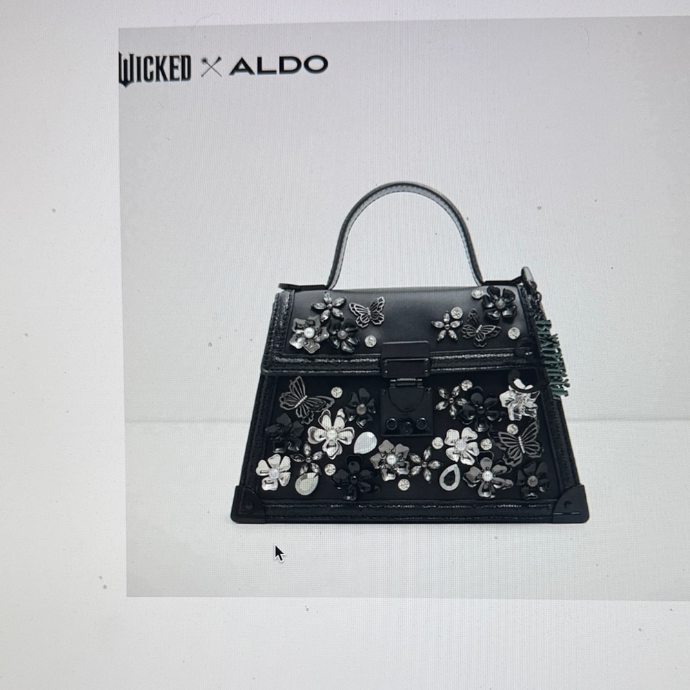 ALDO Black Embellished Top Handle Bag with Floral Accents wicked